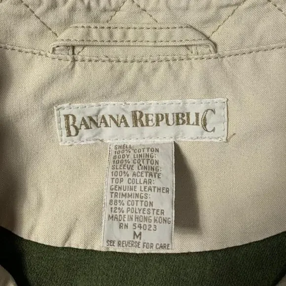 Banana Republic Vintage 90s Leather Collar Safari Khaki Field Jacket Medium